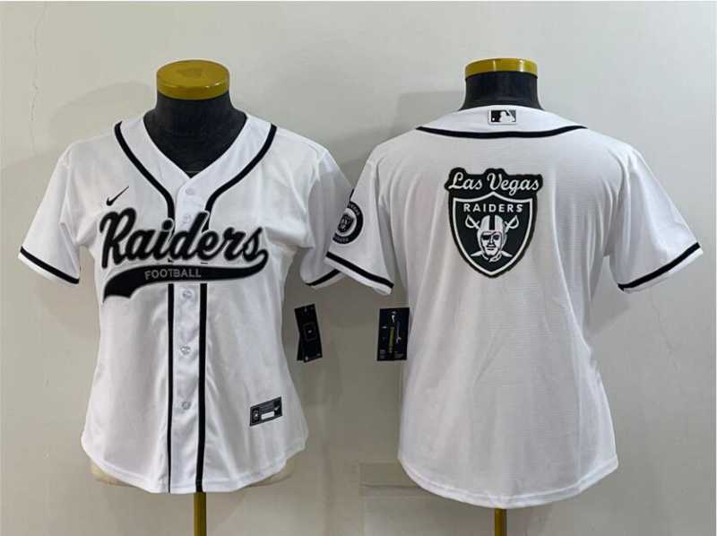 Womens Las Vegas Raiders White Team Big Logo With Patch Cool Base Stitched Baseball Jersey->women nfl jersey->Women Jersey